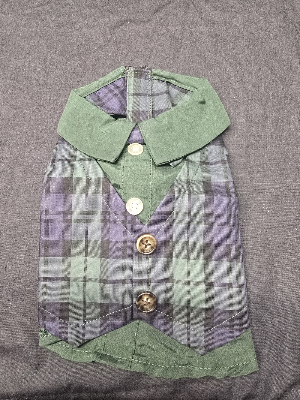 Parisian Pet Scottish Taffeta Dog Tuxedo in Green/Blue Plaid, Size Medium